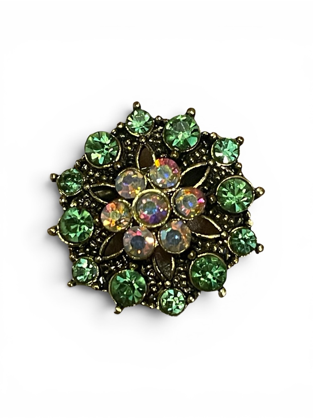 Small floral rhinestone golden brooch